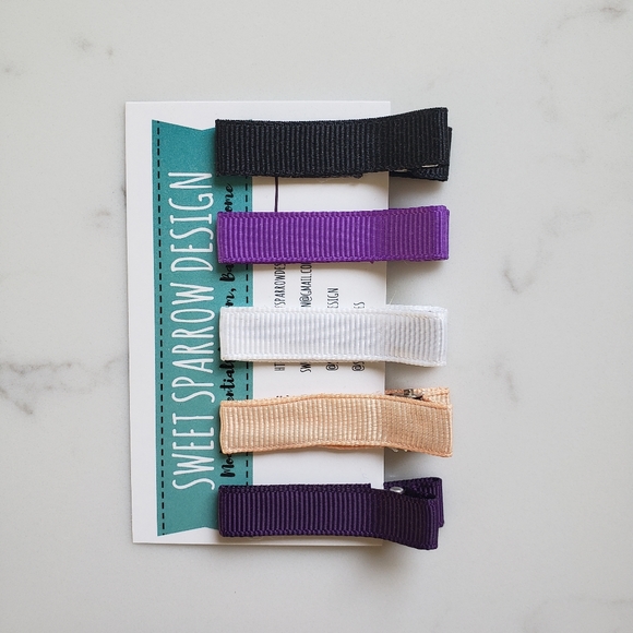 Grosgrain ribbon girls alligator hair clips, set of 5, no slip grip lined NWT - Picture 2 of 6